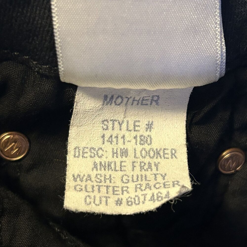 MOTHER Size 28 High Waisted Looker Ankle Fray Quilty Glitter Racer Jeans Black - Picture 12 of 13